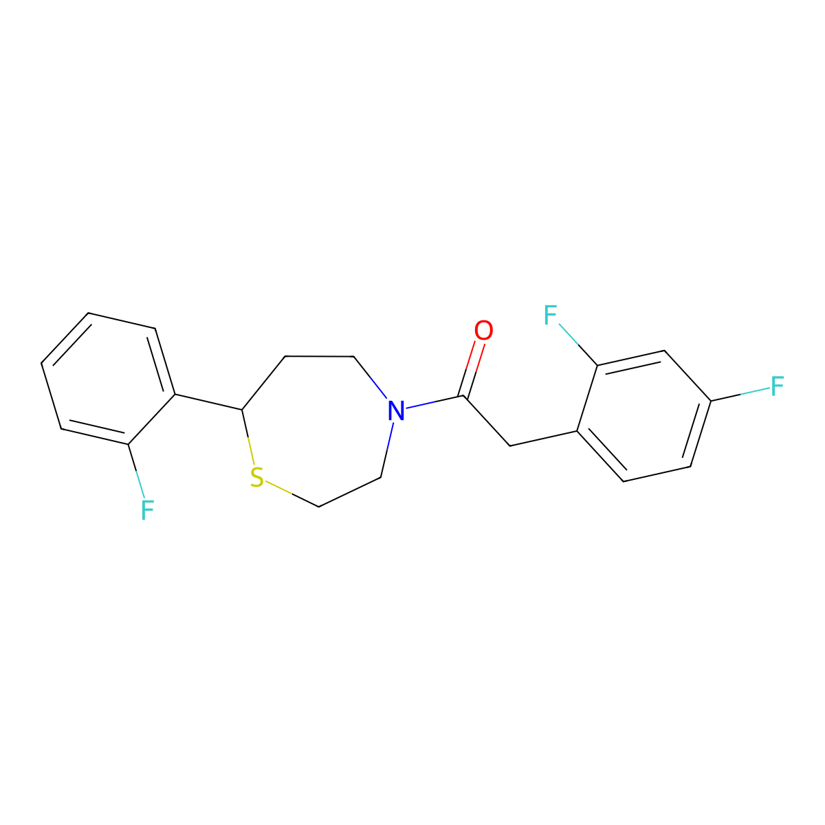 2-(2,4-Difluorophenyl)-1-(7-(2-fluorophenyl)-1,4-thiazepan-4-yl)ethanone molecular structure, CAS 1704520-23-9