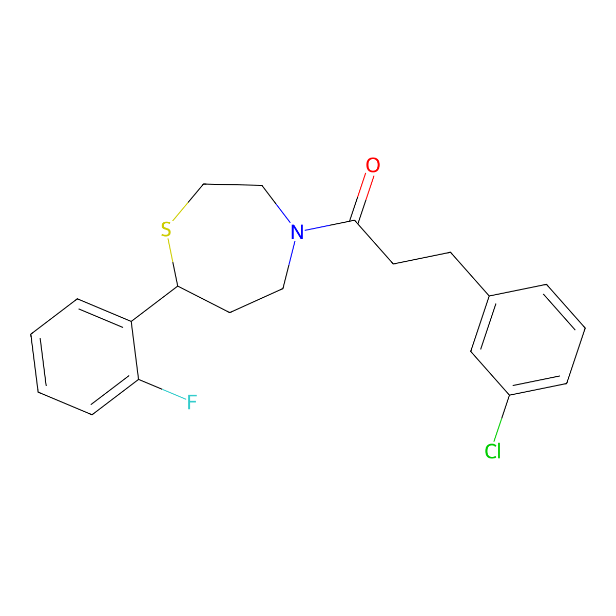 3-(3-Chlorophenyl)-1-[7-(2-fluorophenyl)-1,4-thiazepan-4-yl]propan-1-one molecular structure, CAS 1704520-27-3