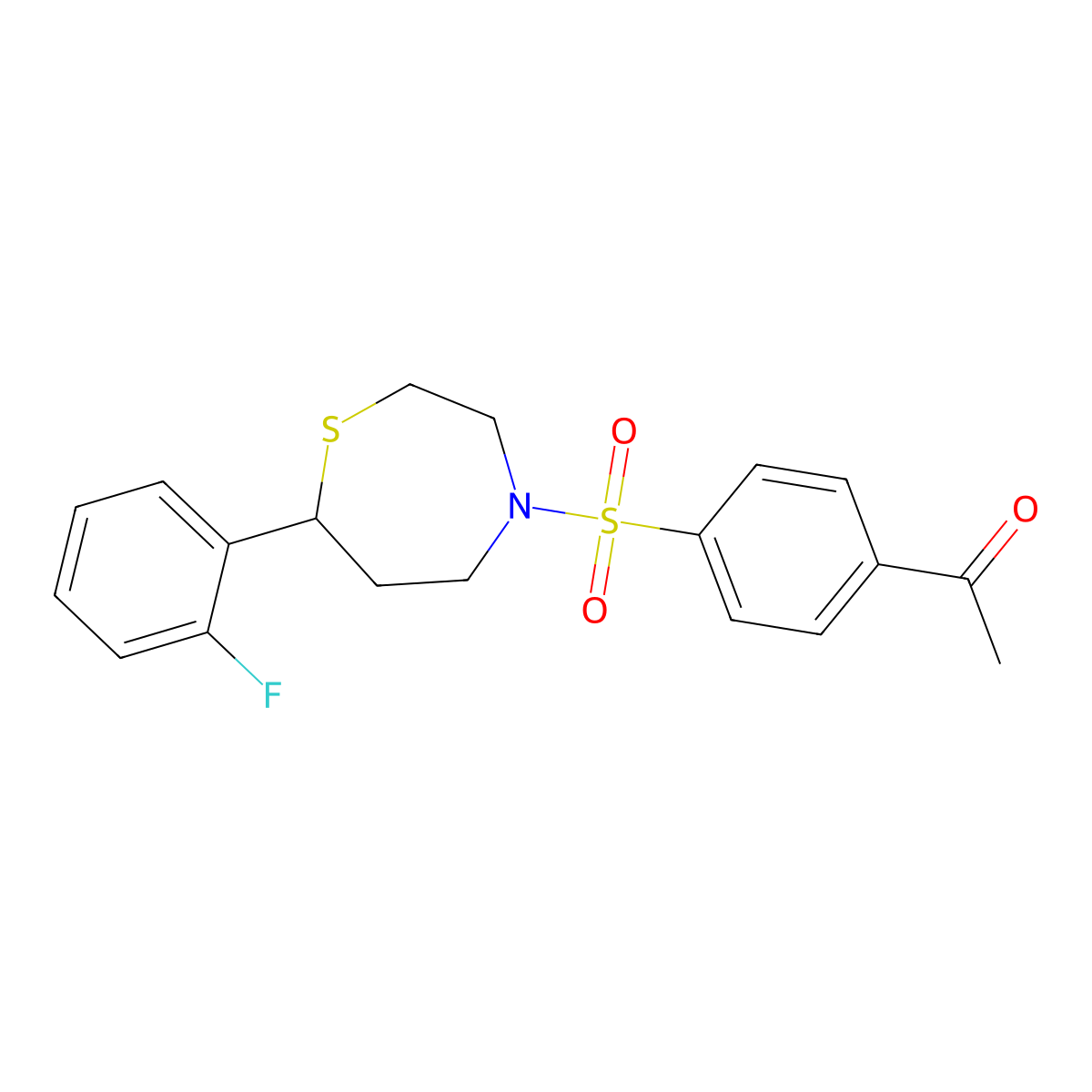 1-(4-((7-(2-Fluorophenyl)-1,4-thiazepan-4-yl)sulfonyl)phenyl)ethanone molecular structure, CAS 1704520-50-2