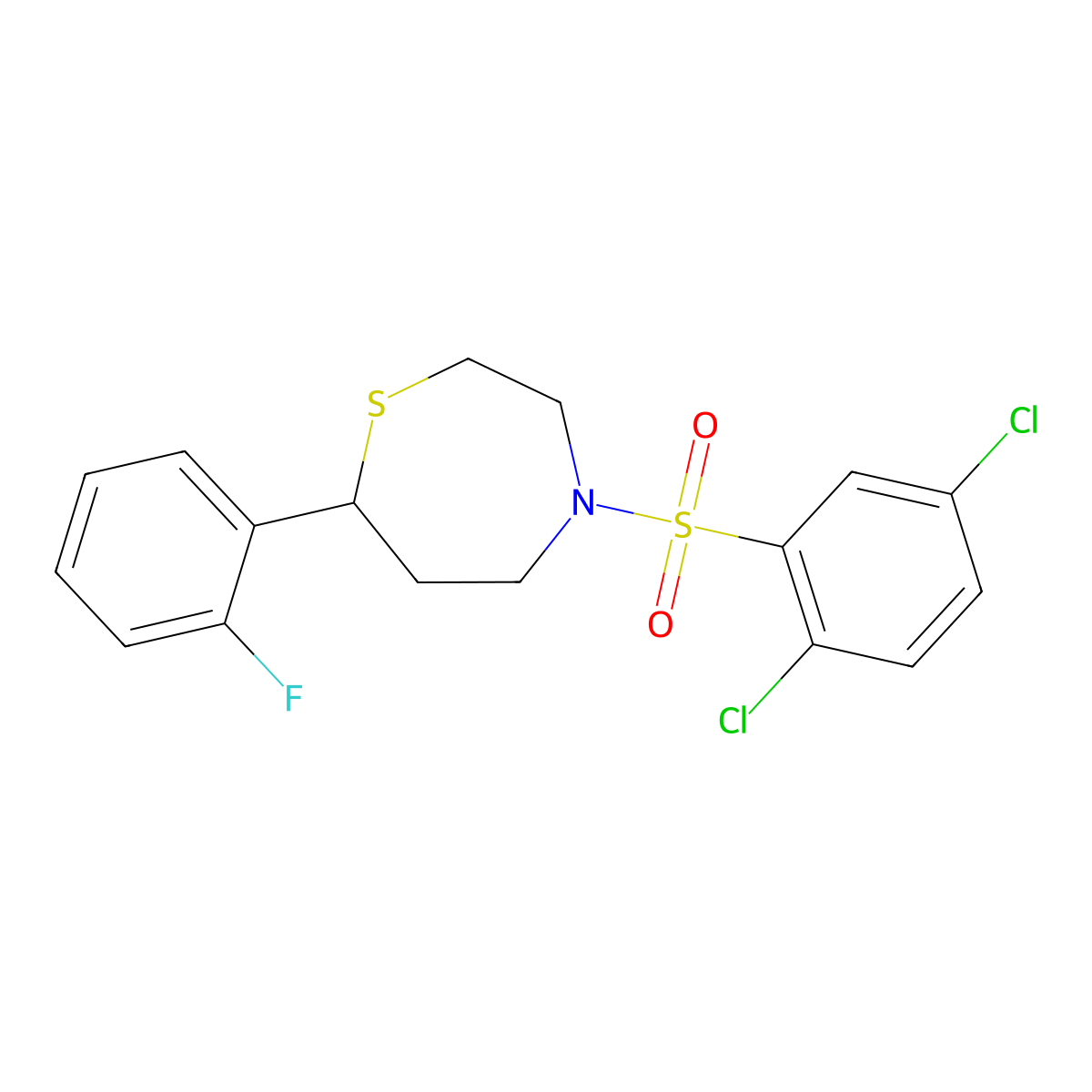 4-((2,5-Dichlorophenyl)sulfonyl)-7-(2-fluorophenyl)-1,4-thiazepane molecular structure, CAS 1704520-61-5