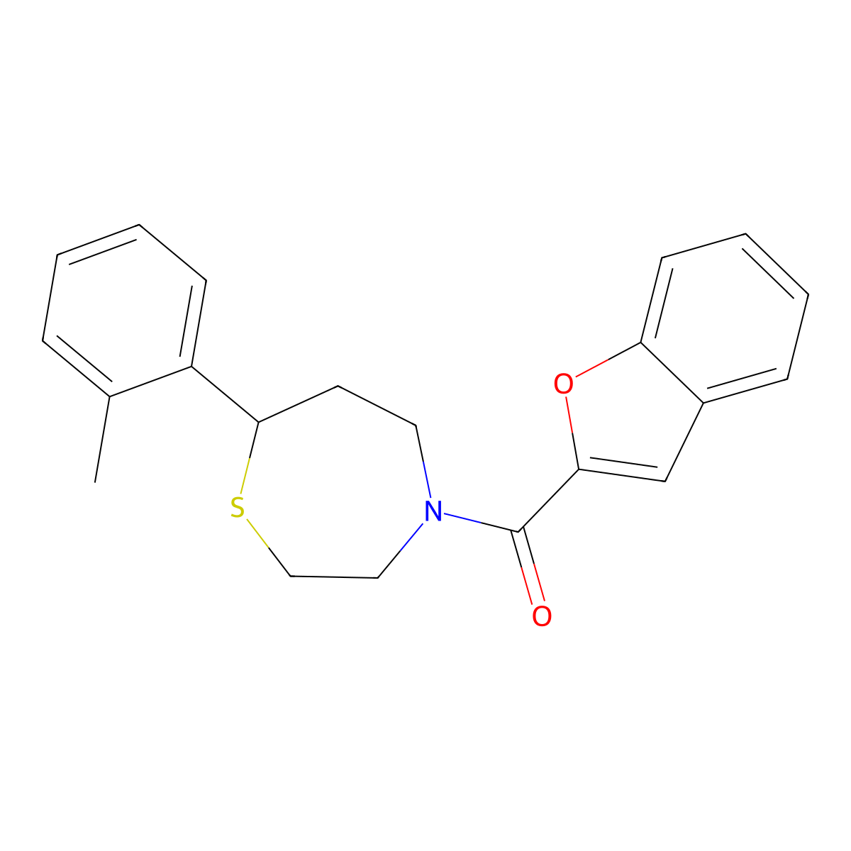 Benzofuran-2-yl(7-(o-tolyl)-1,4-thiazepan-4-yl)methanone molecular structure, CAS 1704521-79-8