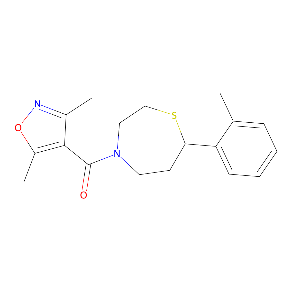 (3,5-Dimethylisoxazol-4-yl)(7-(o-tolyl)-1,4-thiazepan-4-yl)methanone molecular structure, CAS 1704521-83-4