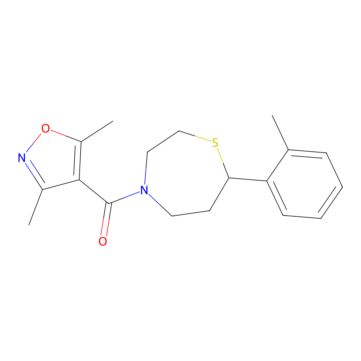 (3,5-Dimethylisoxazol-4-yl)(7-(o-tolyl)-1,4-thiazepan-4-yl)methanone molecular structure, CAS 1704521-83-4