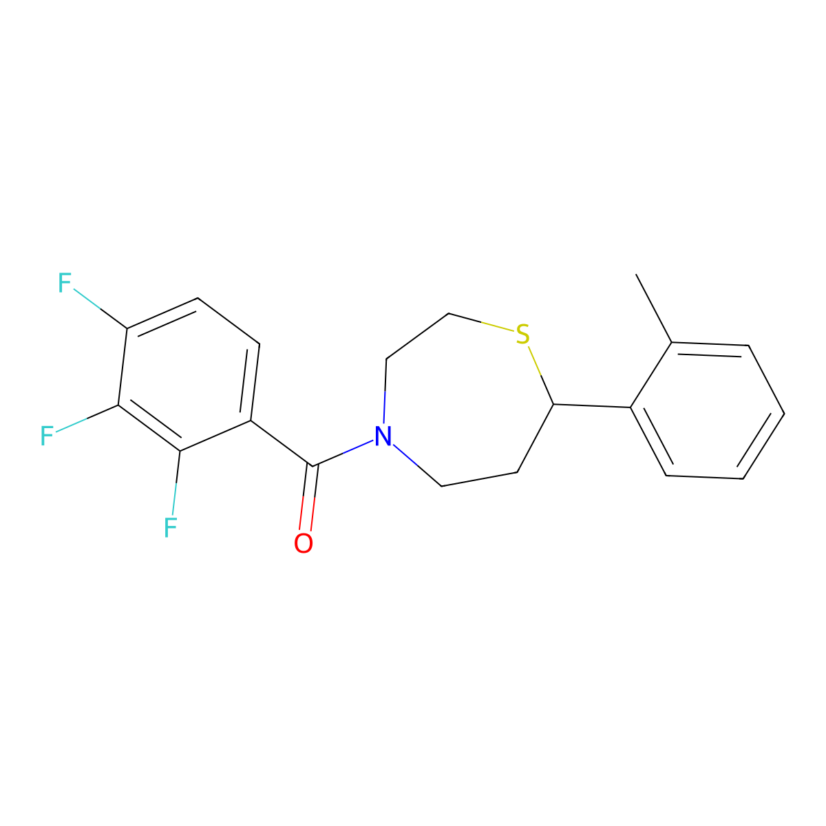 (7-(o-Tolyl)-1,4-thiazepan-4-yl)(2,3,4-trifluorophenyl)methanone molecular structure, CAS 1704521-89-0