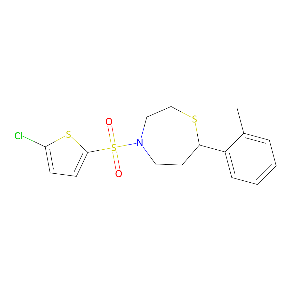 4-((5-Chlorothiophen-2-yl)sulfonyl)-7-(o-tolyl)-1,4-thiazepane molecular structure, CAS 1704521-98-1