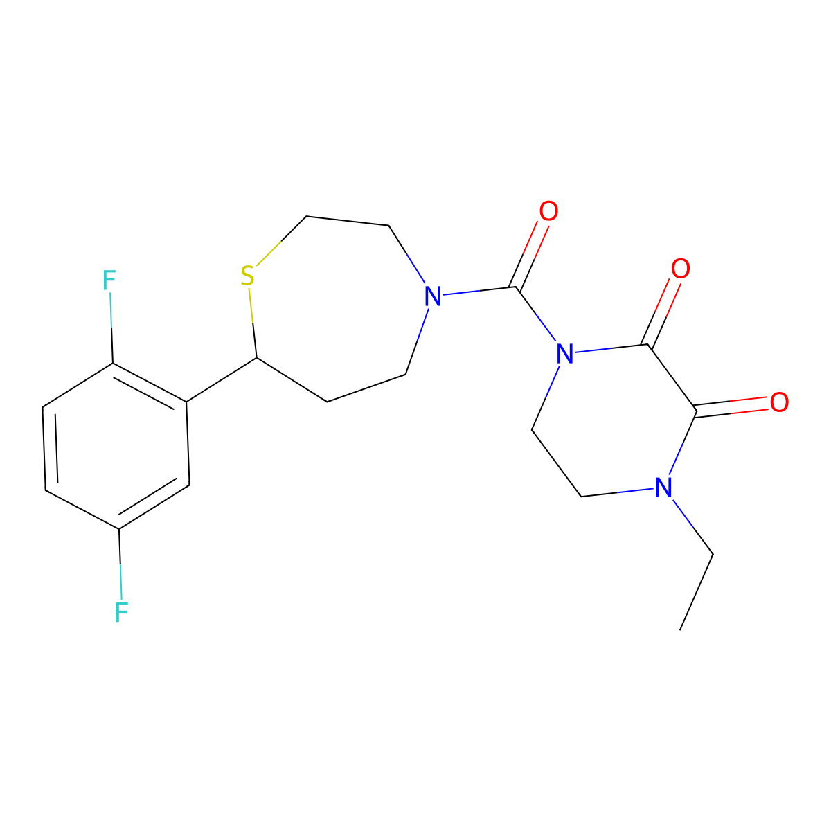 1-[7-(2,5-Difluorophenyl)-1,4-thiazepane-4-carbonyl]-4-ethylpiperazine-2,3-dione molecular structure, CAS 1704522-02-0