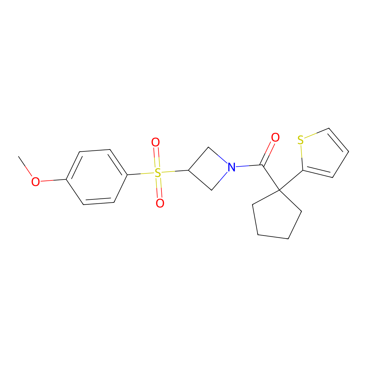 3-(4-Methoxybenzenesulfonyl)-1-[1-(thiophen-2-yl)cyclopentanecarbonyl]azetidine molecular structure, CAS 1704522-27-9