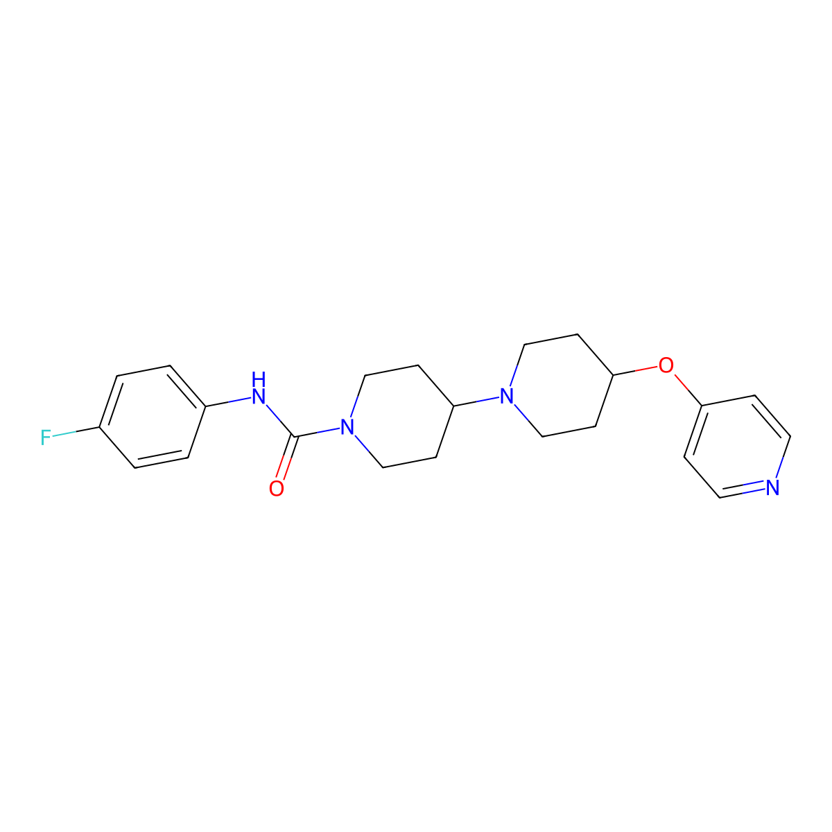 N-(4-fluorophenyl)-4-(pyridin-4-yloxy)-[1,4'-bipiperidine]-1'-carboxamide molecular structure, CAS 1704526-19-1