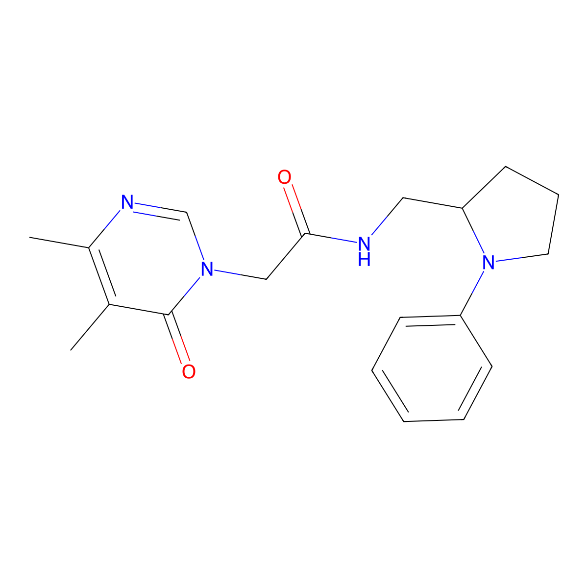 2-(4,5-dimethyl-6-oxopyrimidin-1(6H)-yl)-N-((1-phenylpyrrolidin-2-yl)methyl)acetamide molecular structure, CAS 1704526-93-1