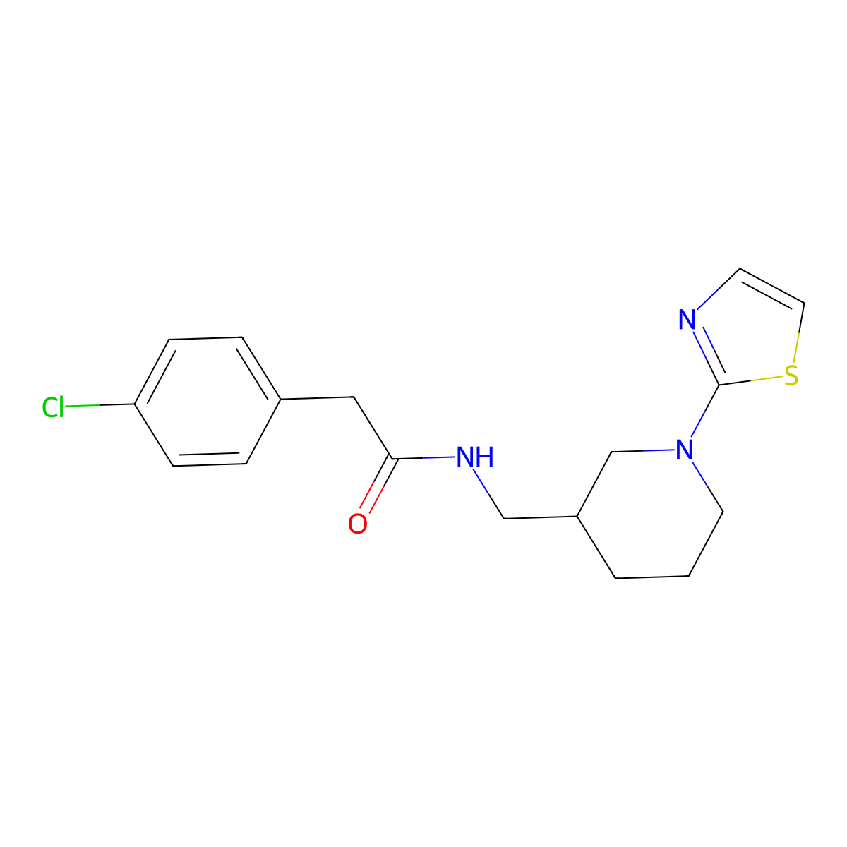 2-(4-chlorophenyl)-N-((1-(thiazol-2-yl)piperidin-3-yl)methyl)acetamide molecular structure, CAS 1704527-79-6