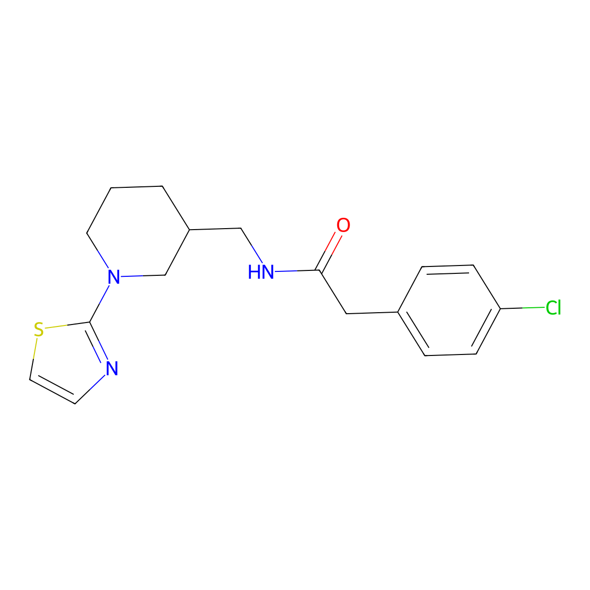 2-(4-chlorophenyl)-N-((1-(thiazol-2-yl)piperidin-3-yl)methyl)acetamide molecular structure, CAS 1704527-79-6