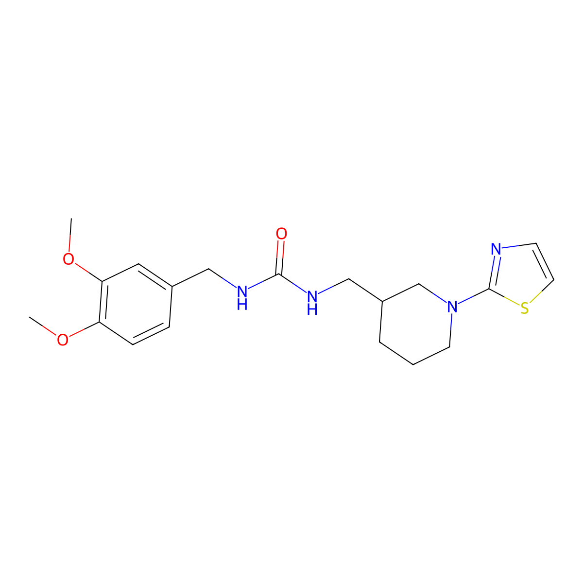 1-(3,4-Dimethoxybenzyl)-3-((1-(thiazol-2-yl)piperidin-3-yl)methyl)urea molecular structure, CAS 1704528-77-7