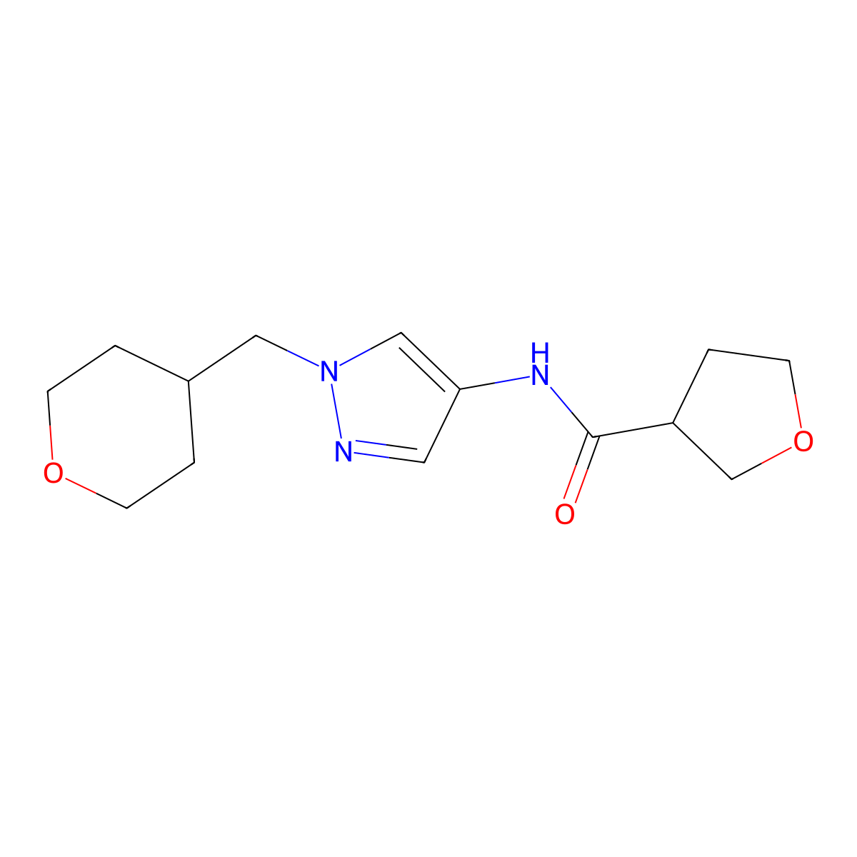 N-(1-((tetrahydro-2H-pyran-4-yl)methyl)-1H-pyrazol-4-yl)tetrahydrofuran-3-carboxamide molecular structure, CAS 1704529-16-7