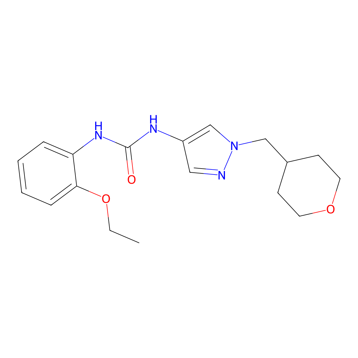 1-(2-ethoxyphenyl)-3-(1-((tetrahydro-2H-pyran-4-yl)methyl)-1H-pyrazol-4-yl)urea molecular structure, CAS 1704529-71-4