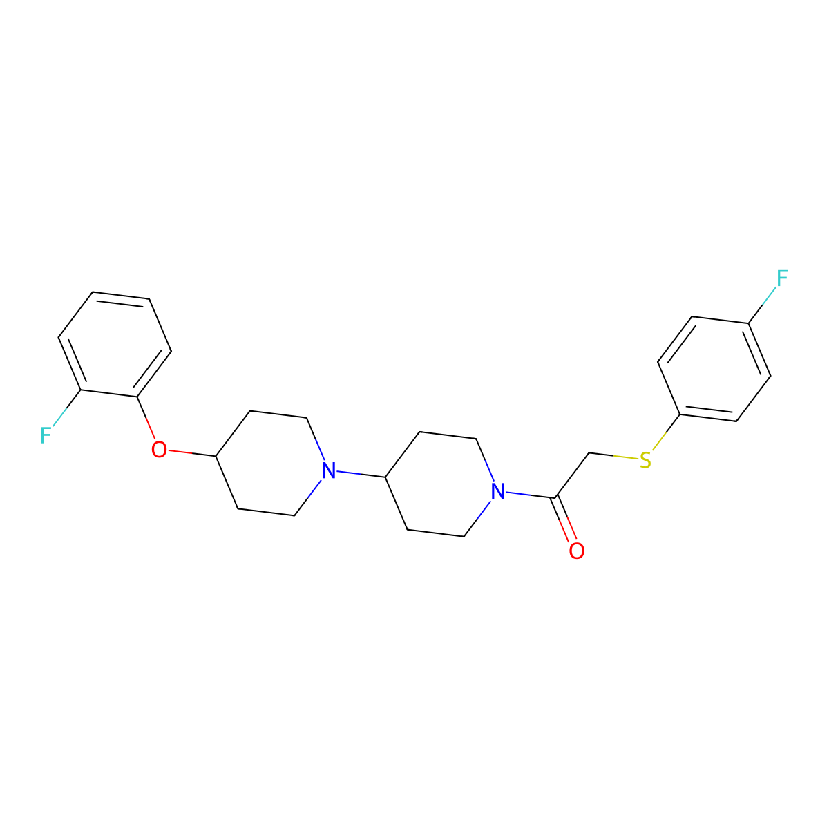 1-(4-(2-Fluorophenoxy)-[1,4'-bipiperidin]-1'-yl)-2-((4-fluorophenyl)thio)ethan-1-one molecular structure, CAS 1704530-19-7