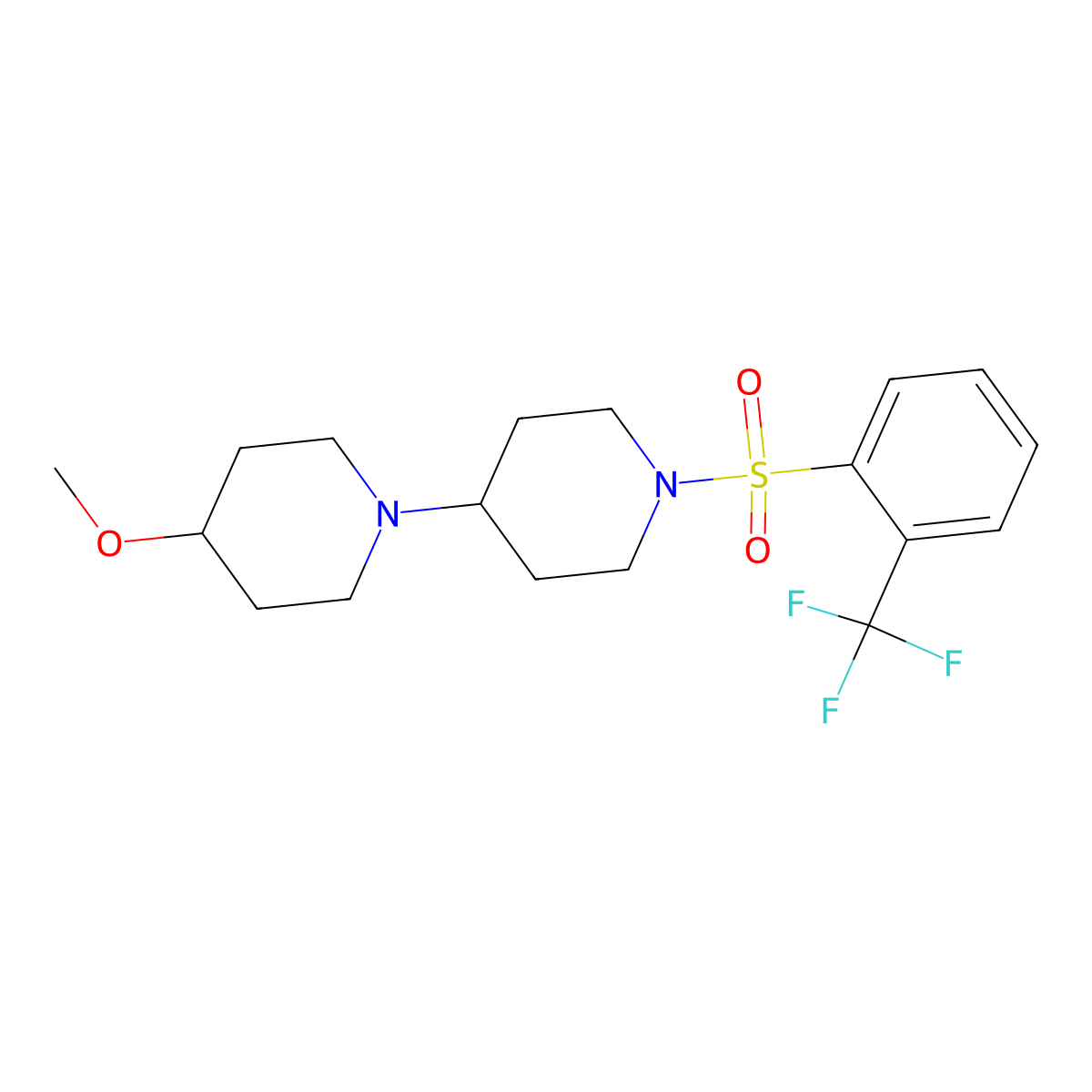 4-Methoxy-1'-[2-(trifluoromethyl)benzenesulfonyl]-1,4'-bipiperidine molecular structure, CAS 1704533-15-2