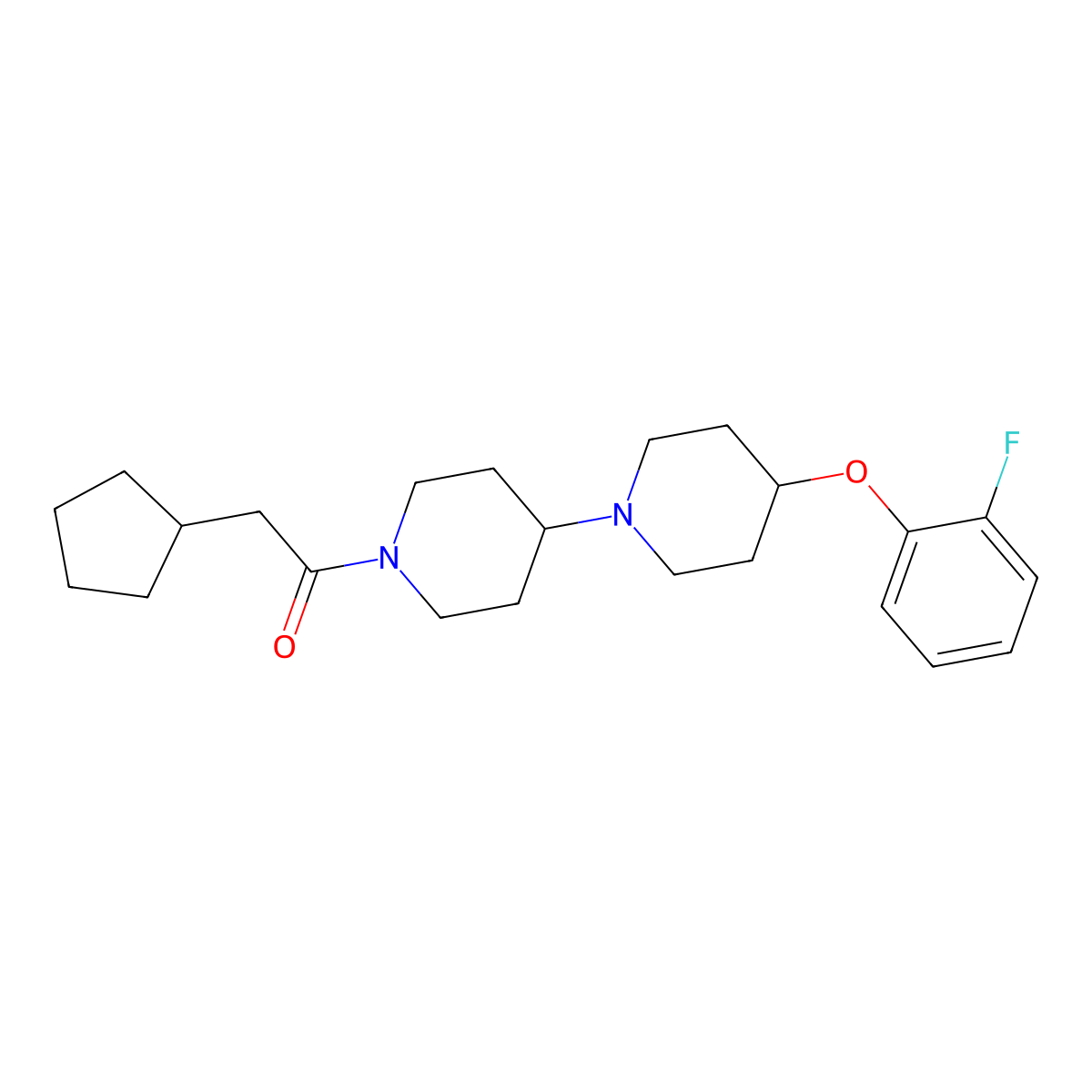 2-Cyclopentyl-1-(4-(2-fluorophenoxy)-[1,4'-bipiperidin]-1'-yl)ethanone molecular structure, CAS 1704533-19-6