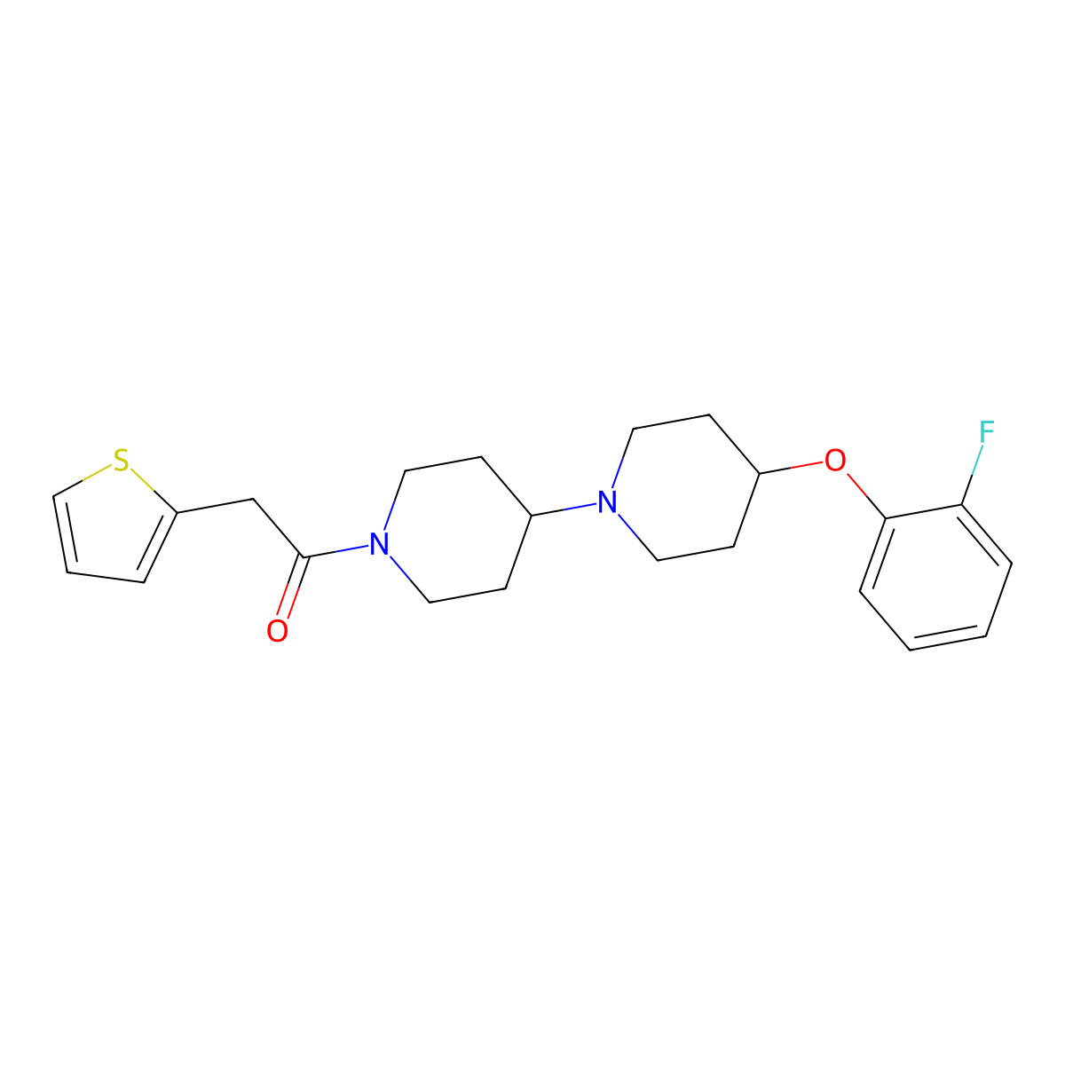 1-[4-(2-Fluorophenoxy)-[1,4'-bipiperidine]-1'-yl]-2-(thiophen-2-yl)ethan-1-one molecular structure, CAS 1704533-24-3