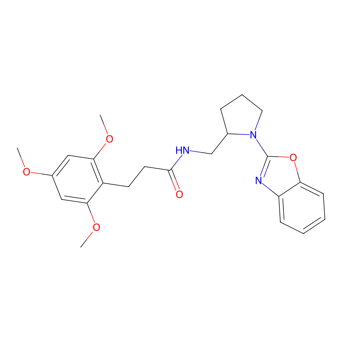 N-((1-(benzo[d]oxazol-2-yl)pyrrolidin-2-yl)methyl)-3-(2,4,6-trimethoxyphenyl)propanamide molecular structure, CAS 1704533-68-5
