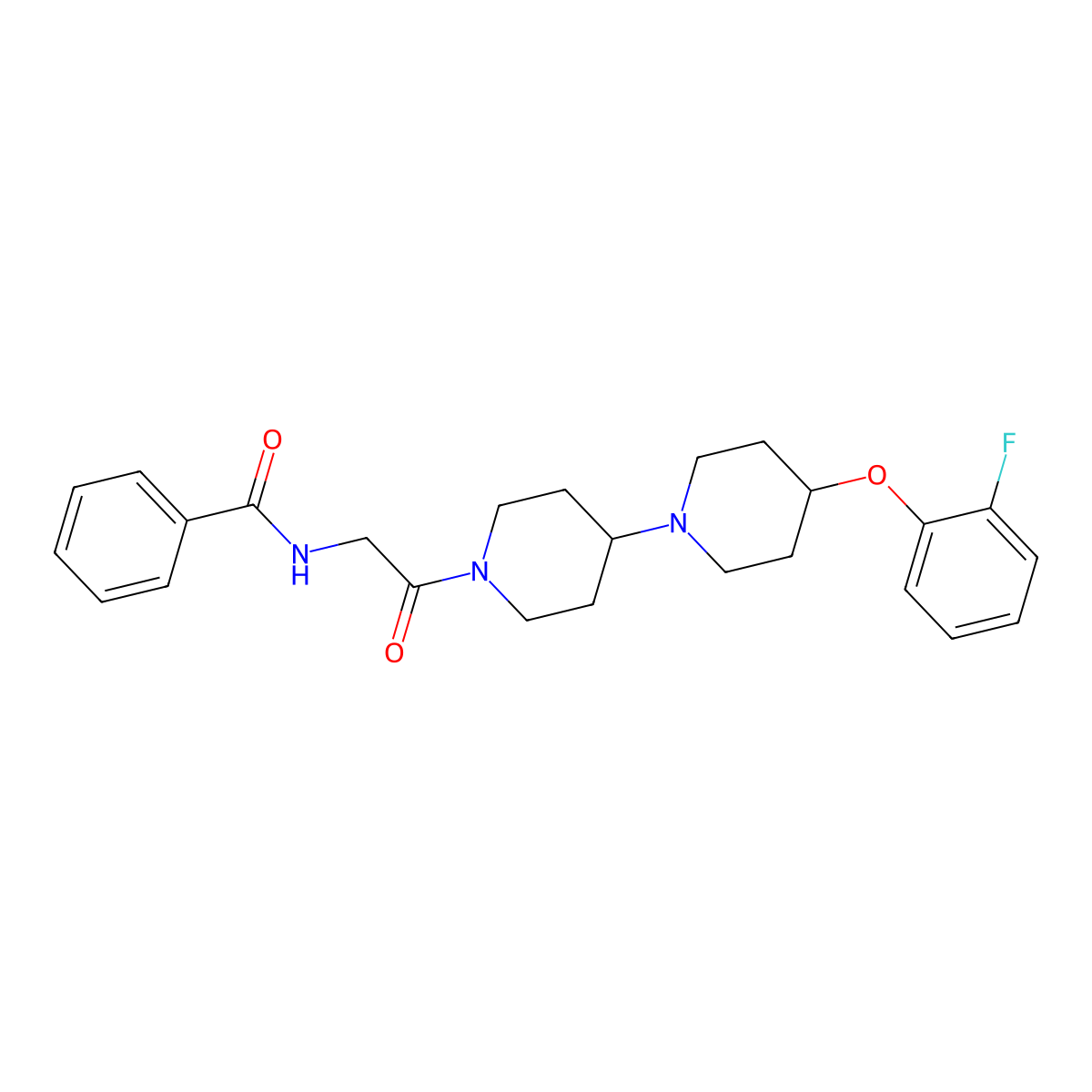 N-(2-(4-(2-fluorophenoxy)-[1,4'-bipiperidin]-1'-yl)-2-oxoethyl)benzamide molecular structure, CAS 1704533-81-2