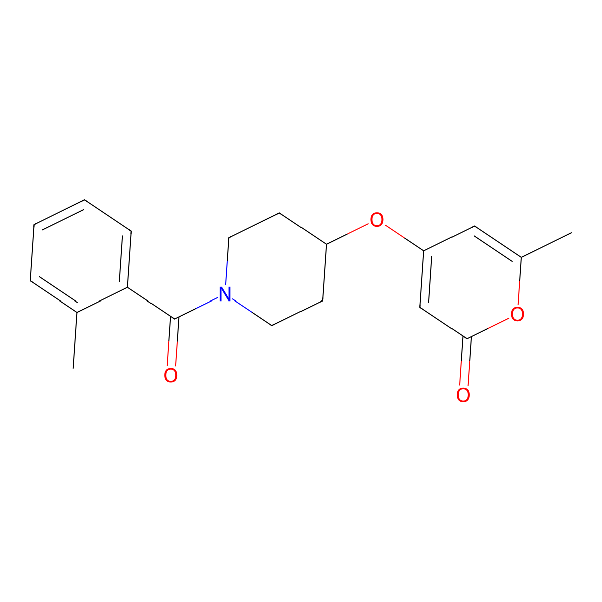 6-methyl-4-{[1-(2-methylbenzoyl)piperidin-4-yl]oxy}-2H-pyran-2-one molecular structure, CAS 1704534-80-4