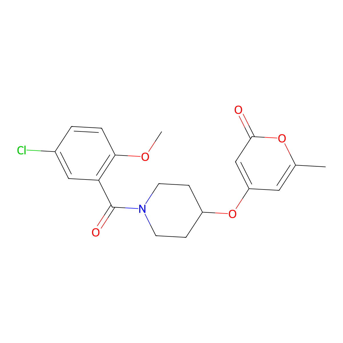 4-((1-(5-chloro-2-methoxybenzoyl)piperidin-4-yl)oxy)-6-methyl-2H-pyran-2-one molecular structure, CAS 1704534-82-6
