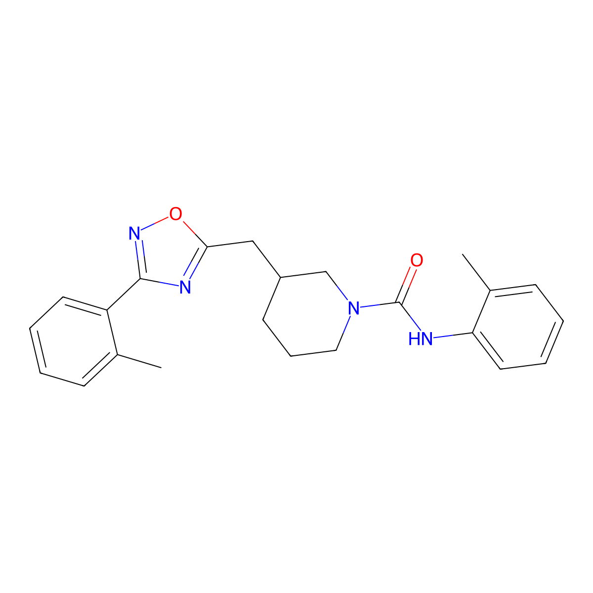 N-(o-tolyl)-3-((3-(o-tolyl)-1,2,4-oxadiazol-5-yl)methyl)piperidine-1-carboxamide molecular structure, CAS 1704535-42-1