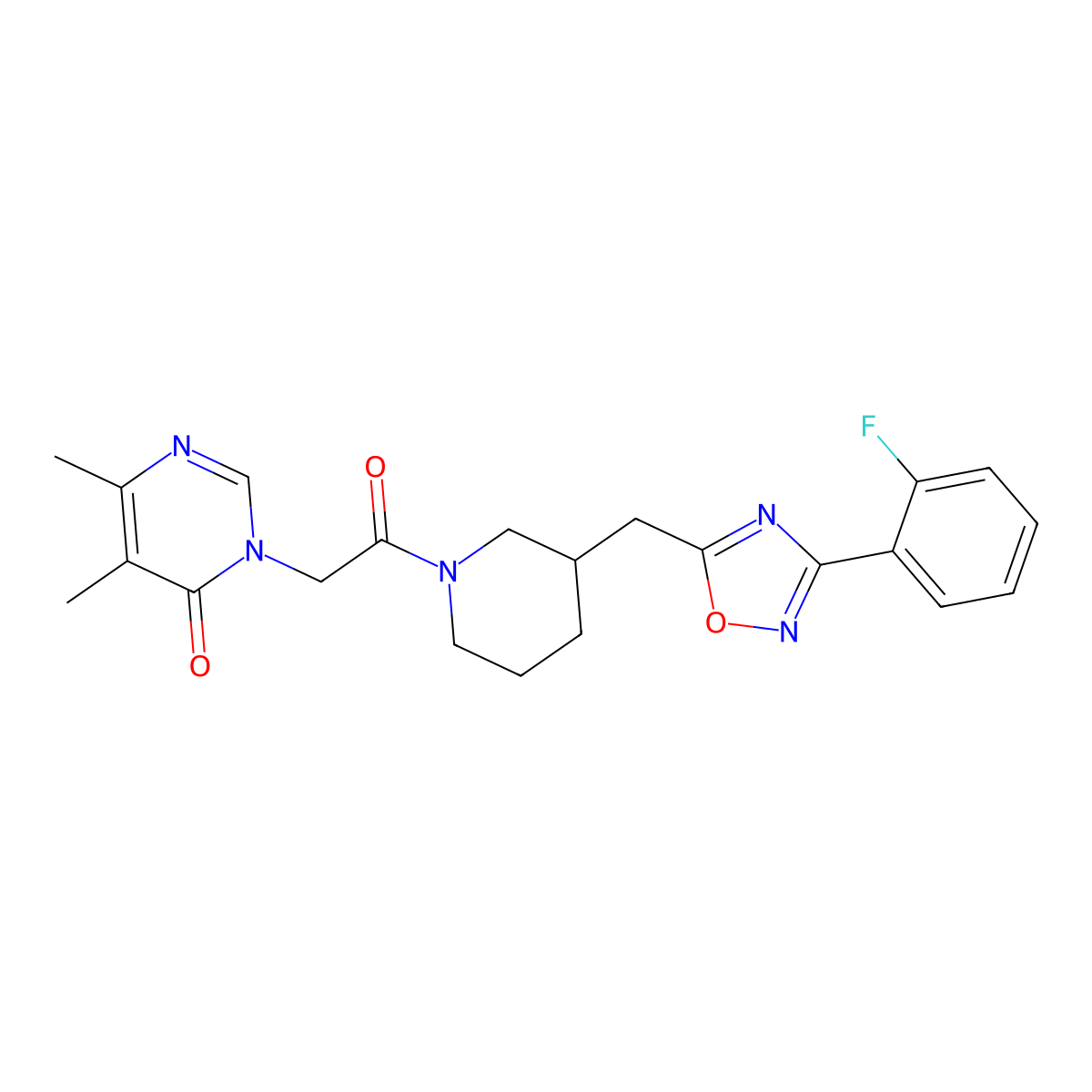 3-(2-(3-((3-(2-fluorophenyl)-1,2,4-oxadiazol-5-yl)methyl)piperidin-1-yl)-2-oxoethyl)-5,6-dimethylpyrimidin-4(3H)-one molecular structure, CAS 1704538-13-5