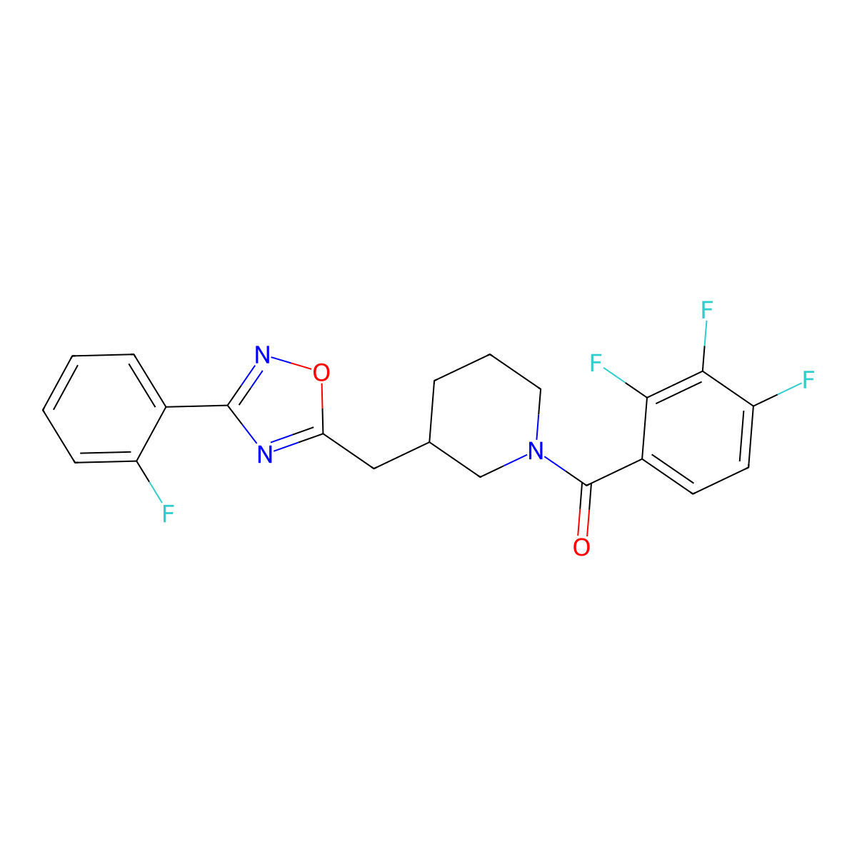 (3-((3-(2-Fluorophenyl)-1,2,4-oxadiazol-5-yl)methyl)piperidin-1-yl)(2,3,4-trifluorophenyl)methanone molecular structure, CAS 1704538-37-3