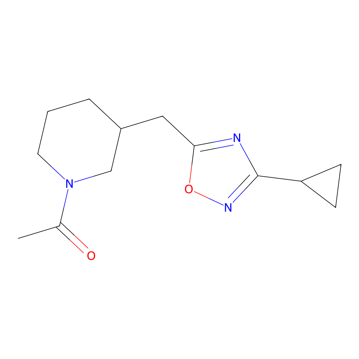 1-(3-((3-Cyclopropyl-1,2,4-oxadiazol-5-yl)methyl)piperidin-1-yl)ethanone molecular structure, CAS 1704538-72-6