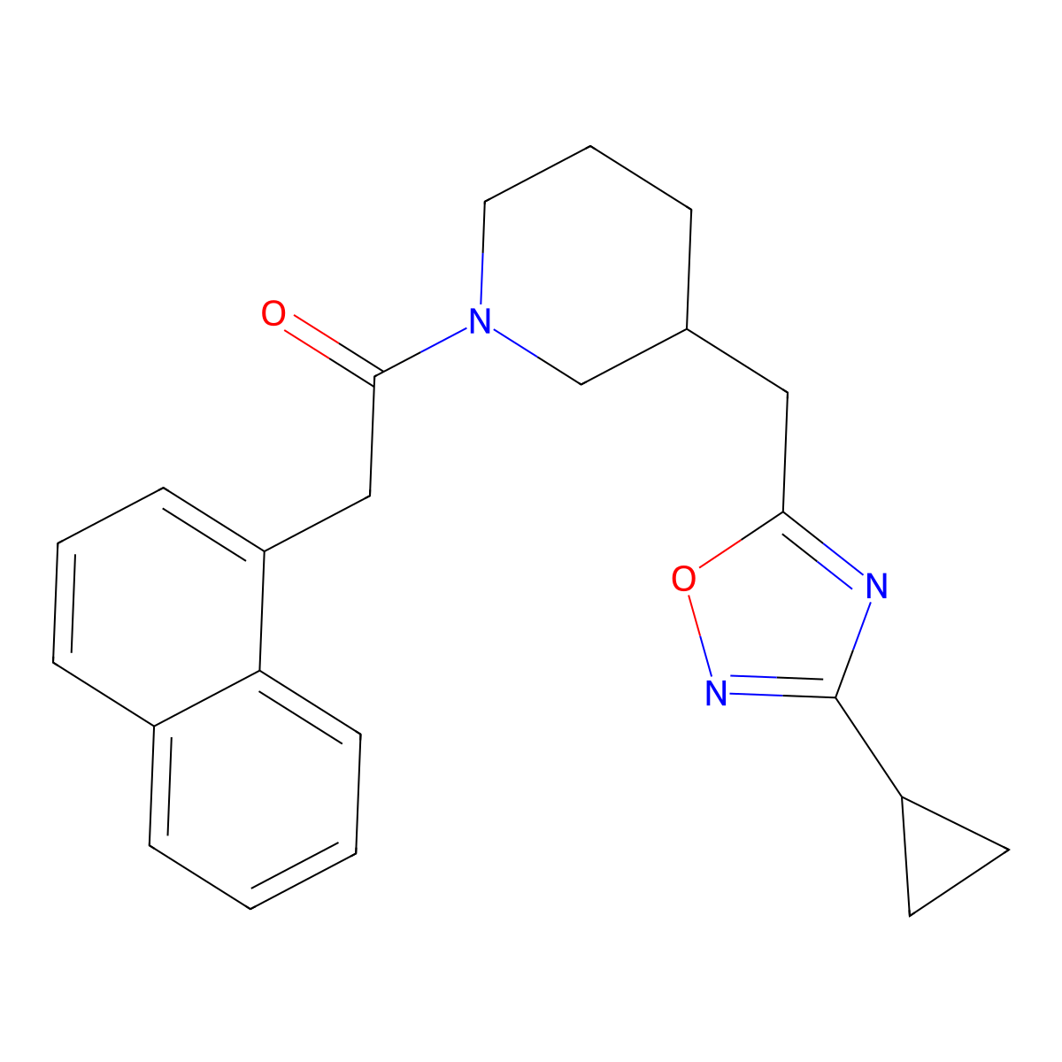 1-(3-((3-Cyclopropyl-1,2,4-oxadiazol-5-yl)methyl)piperidin-1-yl)-2-(naphthalen-1-yl)ethanone molecular structure, CAS 1704539-38-7