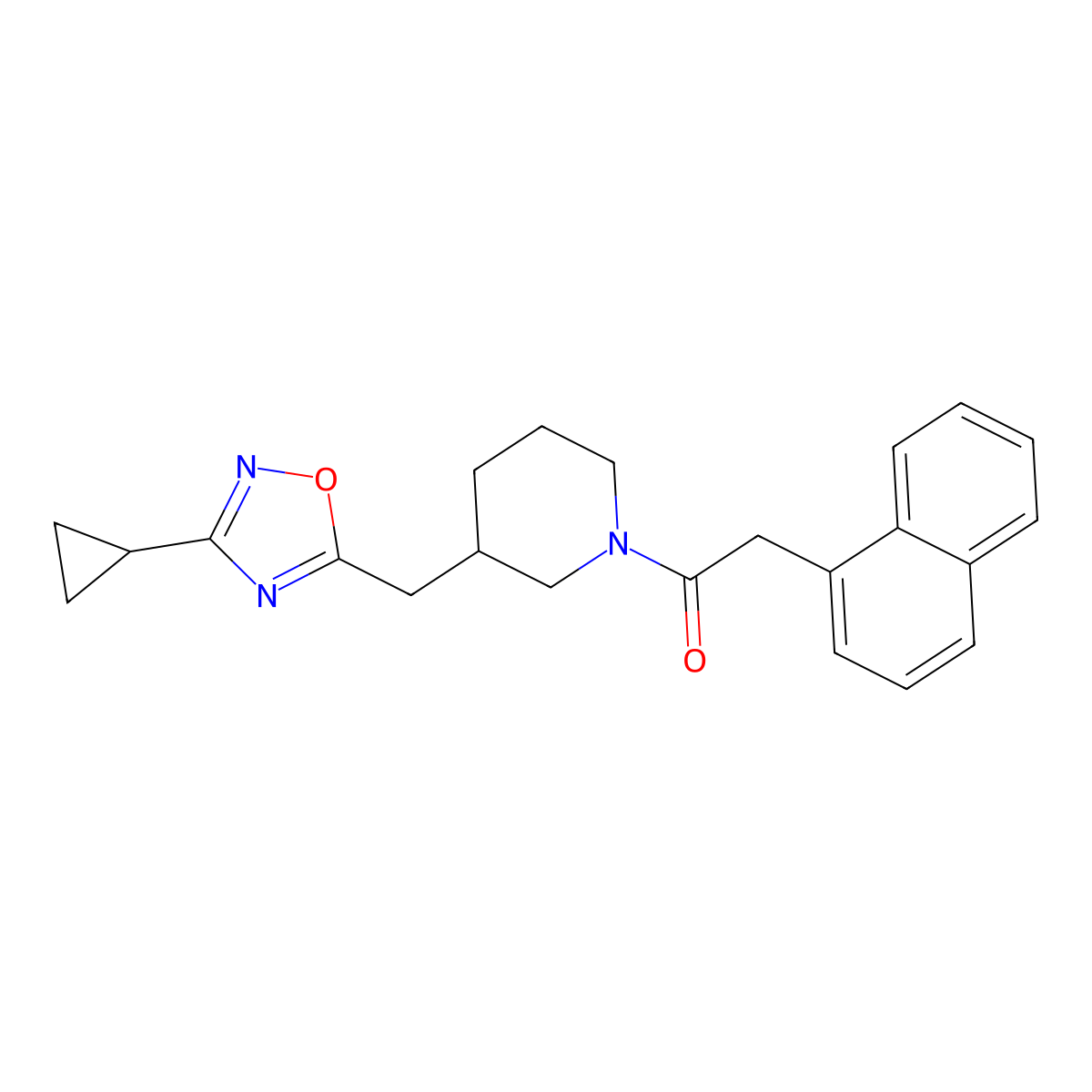 1-(3-((3-Cyclopropyl-1,2,4-oxadiazol-5-yl)methyl)piperidin-1-yl)-2-(naphthalen-1-yl)ethanone molecular structure, CAS 1704539-38-7