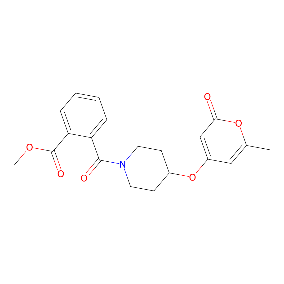 Methyl 2-{4-[(6-methyl-2-oxo-2h-pyran-4-yl)oxy]piperidine-1-carbonyl}benzoate molecular structure, CAS 1704550-96-8