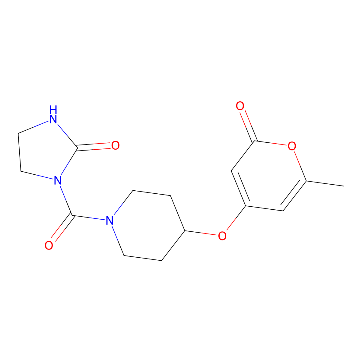 1-{4-[(6-methyl-2-oxo-2H-pyran-4-yl)oxy]piperidine-1-carbonyl}imidazolidin-2-one molecular structure, CAS 1704551-13-2