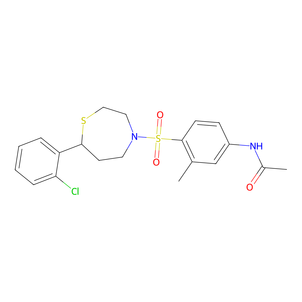 N-(4-((7-(2-chlorophenyl)-1,4-thiazepan-4-yl)sulfonyl)-3-methylphenyl)acetamide molecular structure, CAS 1704552-21-5