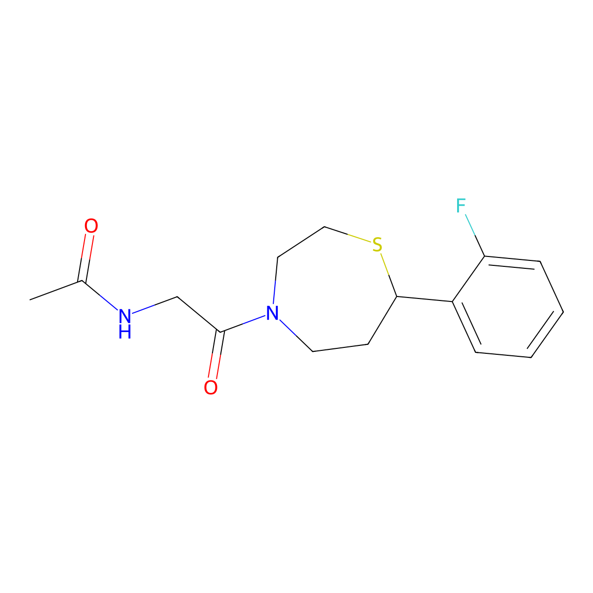 N-(2-(7-(2-fluorophenyl)-1,4-thiazepan-4-yl)-2-oxoethyl)acetamide molecular structure, CAS 1704552-54-4