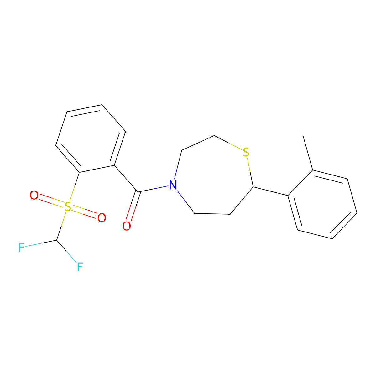 (2-((Difluoromethyl)sulfonyl)phenyl)(7-(o-tolyl)-1,4-thiazepan-4-yl)methanone molecular structure, CAS 1704554-92-6