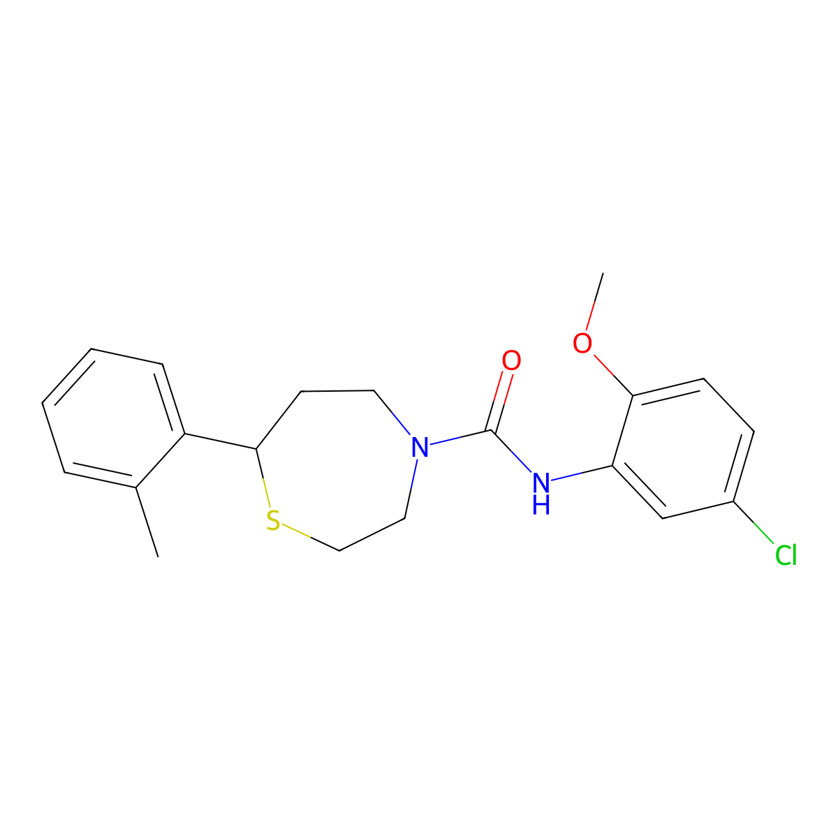 N-(5-chloro-2-methoxyphenyl)-7-(o-tolyl)-1,4-thiazepane-4-carboxamide molecular structure, CAS 1704555-51-0
