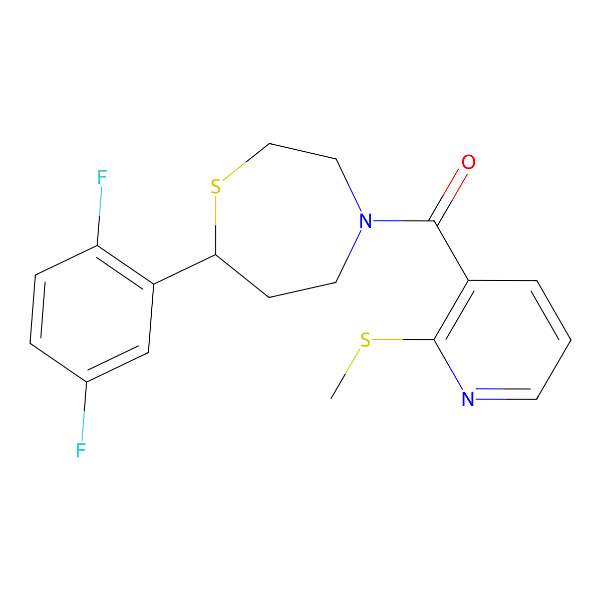(7-(2,5-Difluorophenyl)-1,4-thiazepan-4-yl)(2-(methylthio)pyridin-3-yl)methanone molecular structure, CAS 1704557-11-8