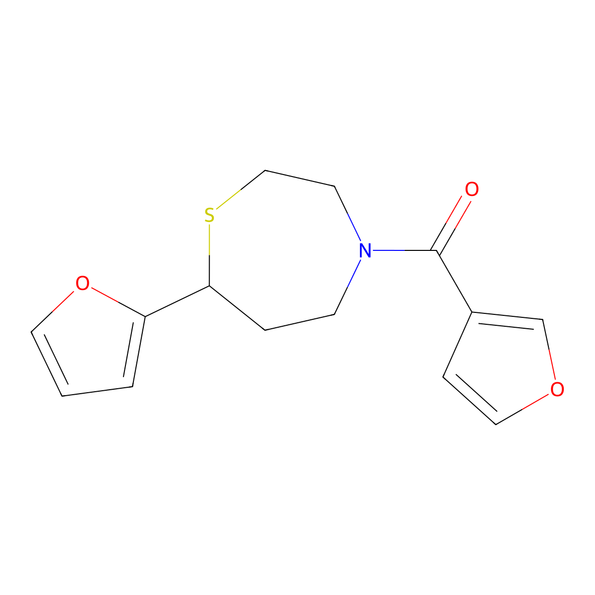 (7-(Furan-2-yl)-1,4-thiazepan-4-yl)(furan-3-yl)methanone molecular structure, CAS 1704558-01-9