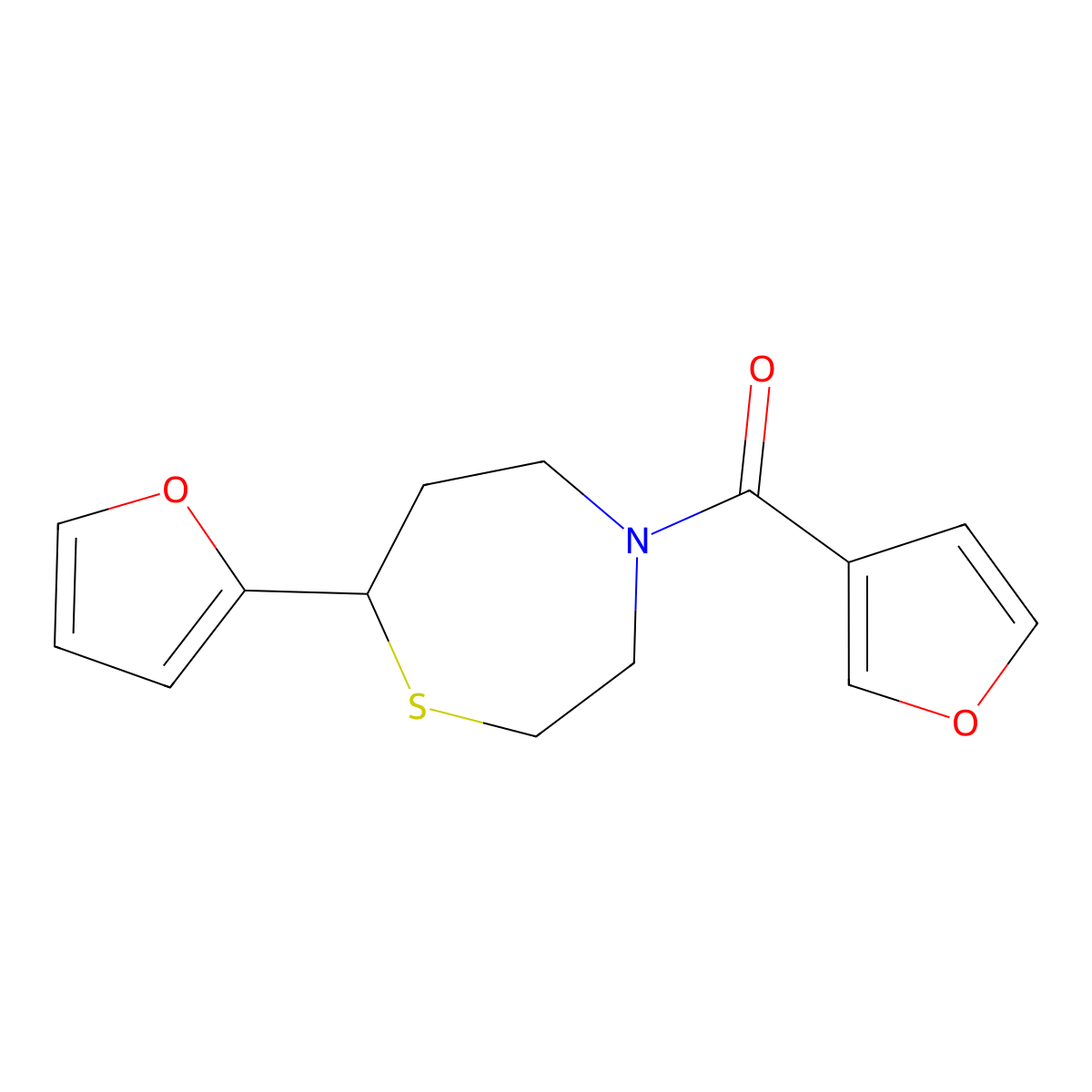(7-(Furan-2-yl)-1,4-thiazepan-4-yl)(furan-3-yl)methanone molecular structure, CAS 1704558-01-9