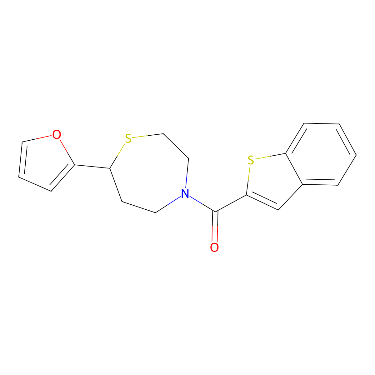 Benzo[b]thiophen-2-yl(7-(furan-2-yl)-1,4-thiazepan-4-yl)methanone molecular structure, CAS 1704558-65-5