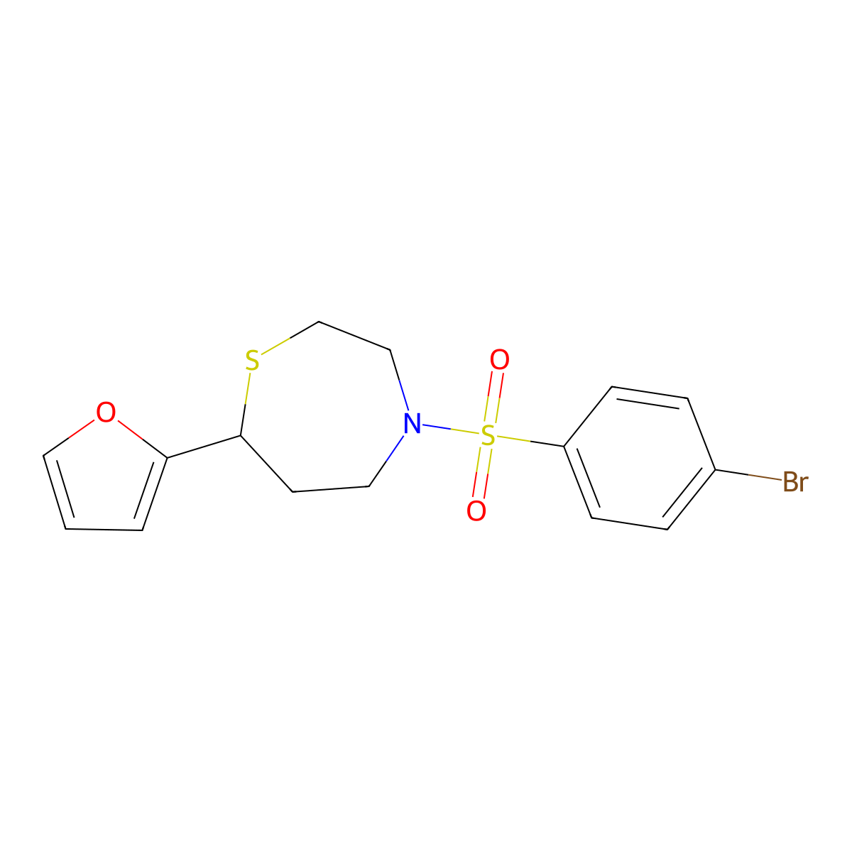 4-((4-Bromophenyl)sulfonyl)-7-(furan-2-yl)-1,4-thiazepane molecular structure, CAS 1704558-89-3
