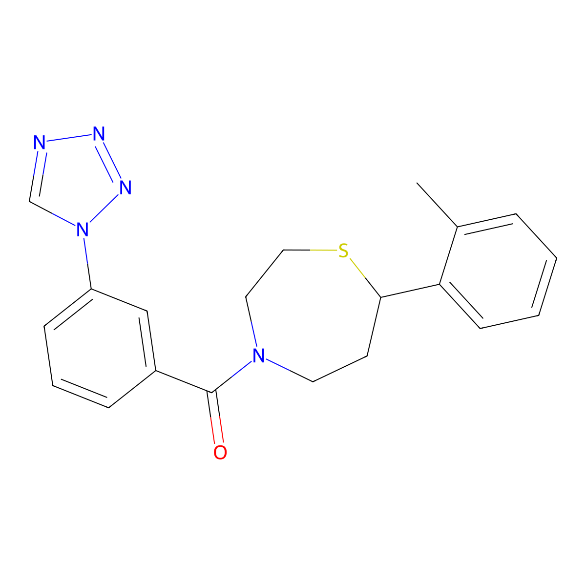 (3-(1H-tetrazol-1-yl)phenyl)(7-(o-tolyl)-1,4-thiazepan-4-yl)methanone molecular structure, CAS 1704559-47-6