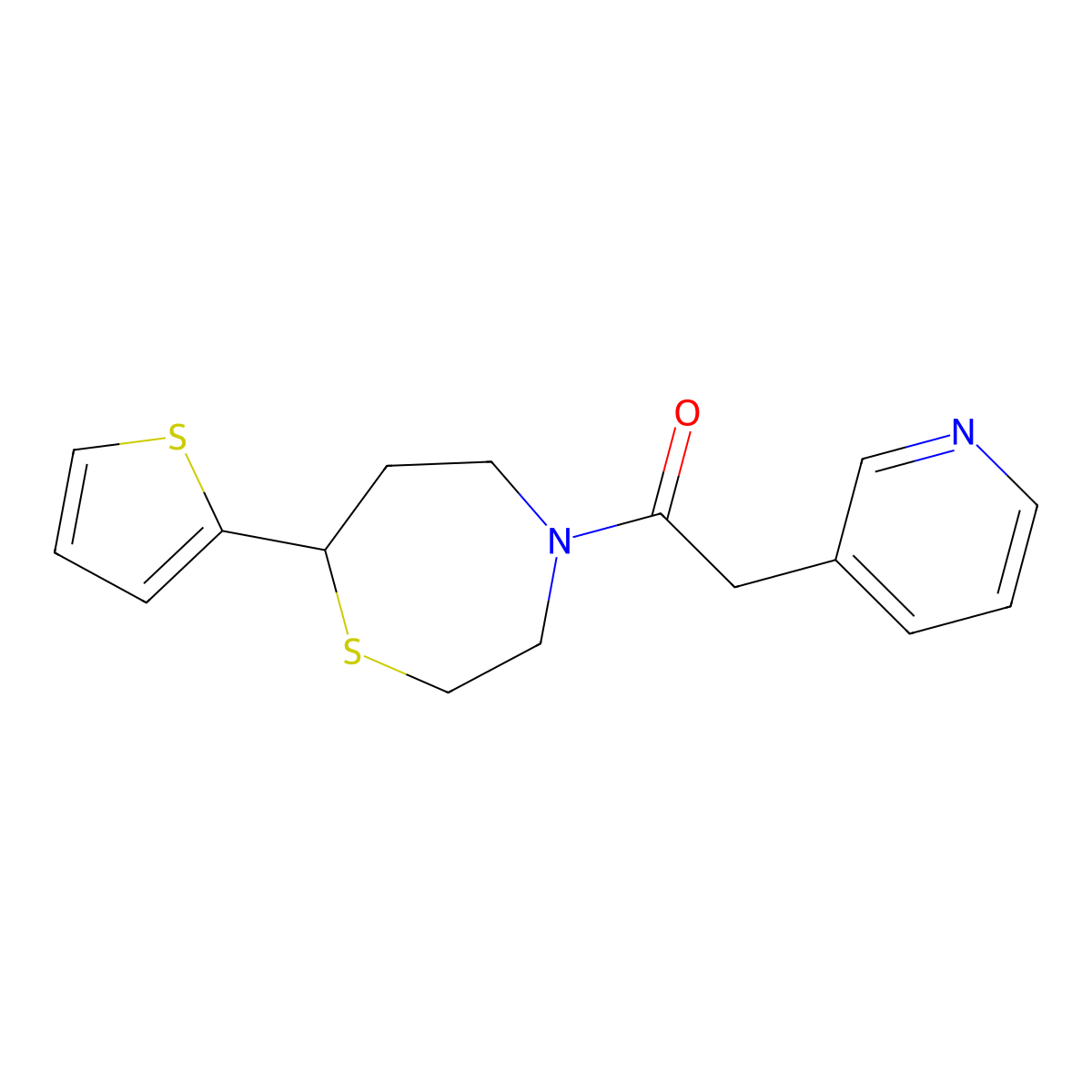 2-(Pyridin-3-yl)-1-(7-(thiophen-2-yl)-1,4-thiazepan-4-yl)ethanone molecular structure, CAS 1704560-01-9