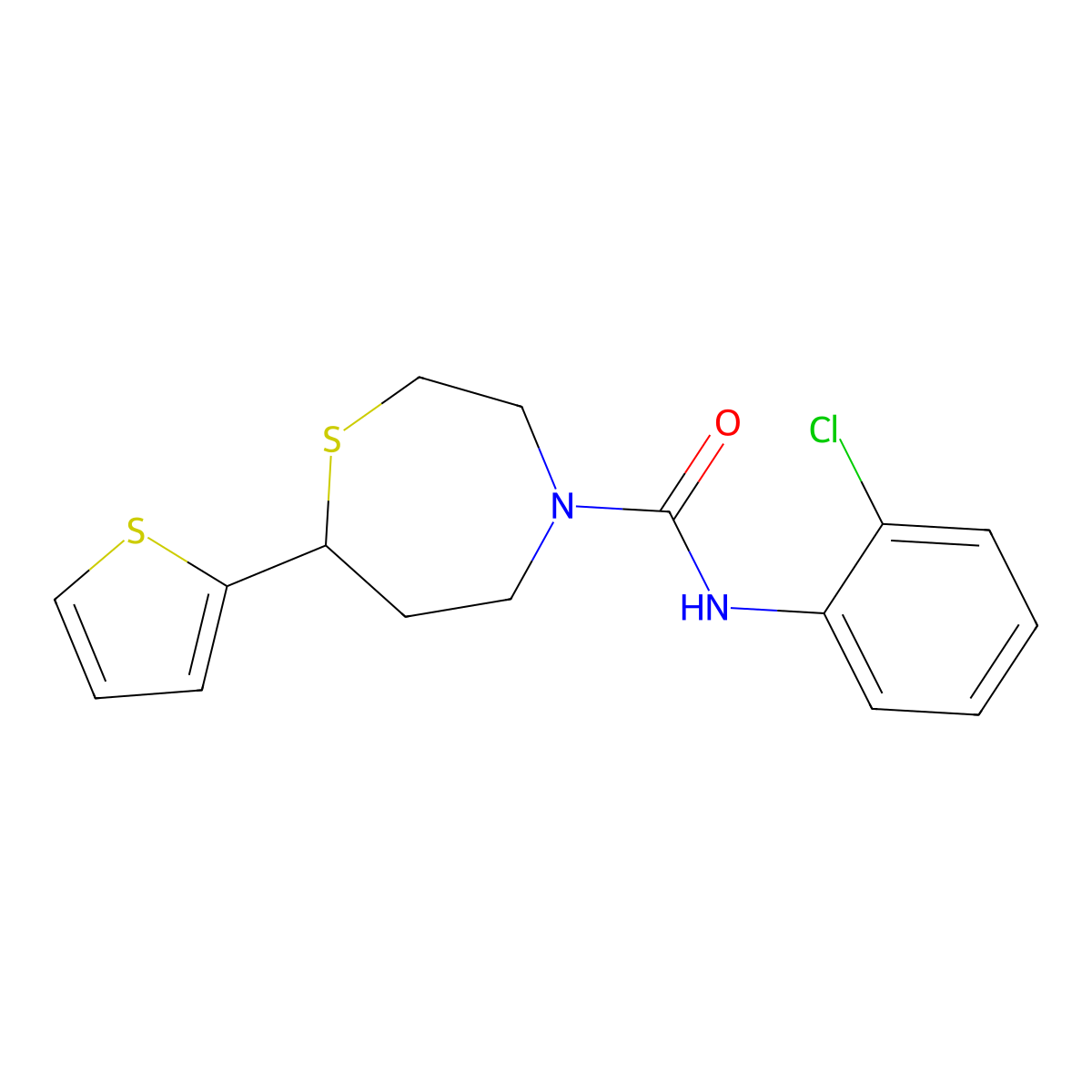 N-(2-chlorophenyl)-7-(thiophen-2-yl)-1,4-thiazepane-4-carboxamide molecular structure, CAS 1704560-25-7