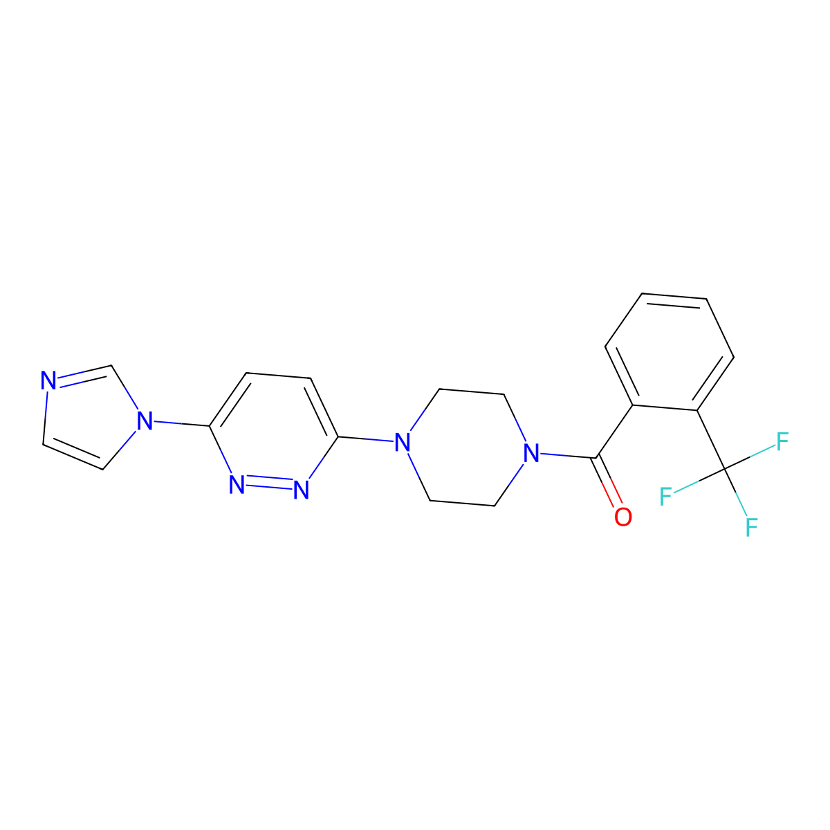 (4-(6-(1H-imidazol-1-yl)pyridazin-3-yl)piperazin-1-yl)(2-(trifluoromethyl)phenyl)methanone molecular structure, CAS 1704560-40-6