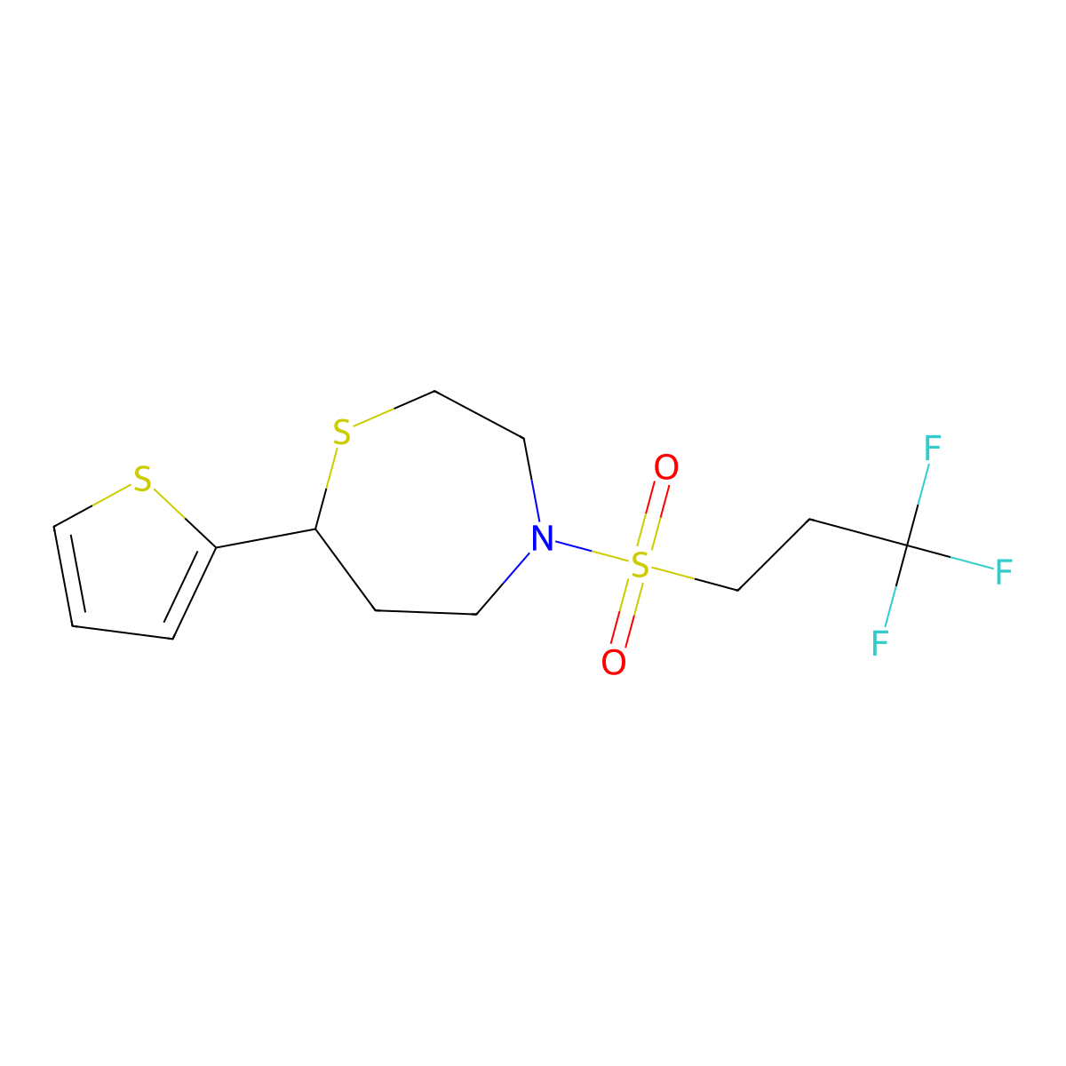 7-(Thiophen-2-yl)-4-((3,3,3-trifluoropropyl)sulfonyl)-1,4-thiazepane molecular structure, CAS 1704560-64-4