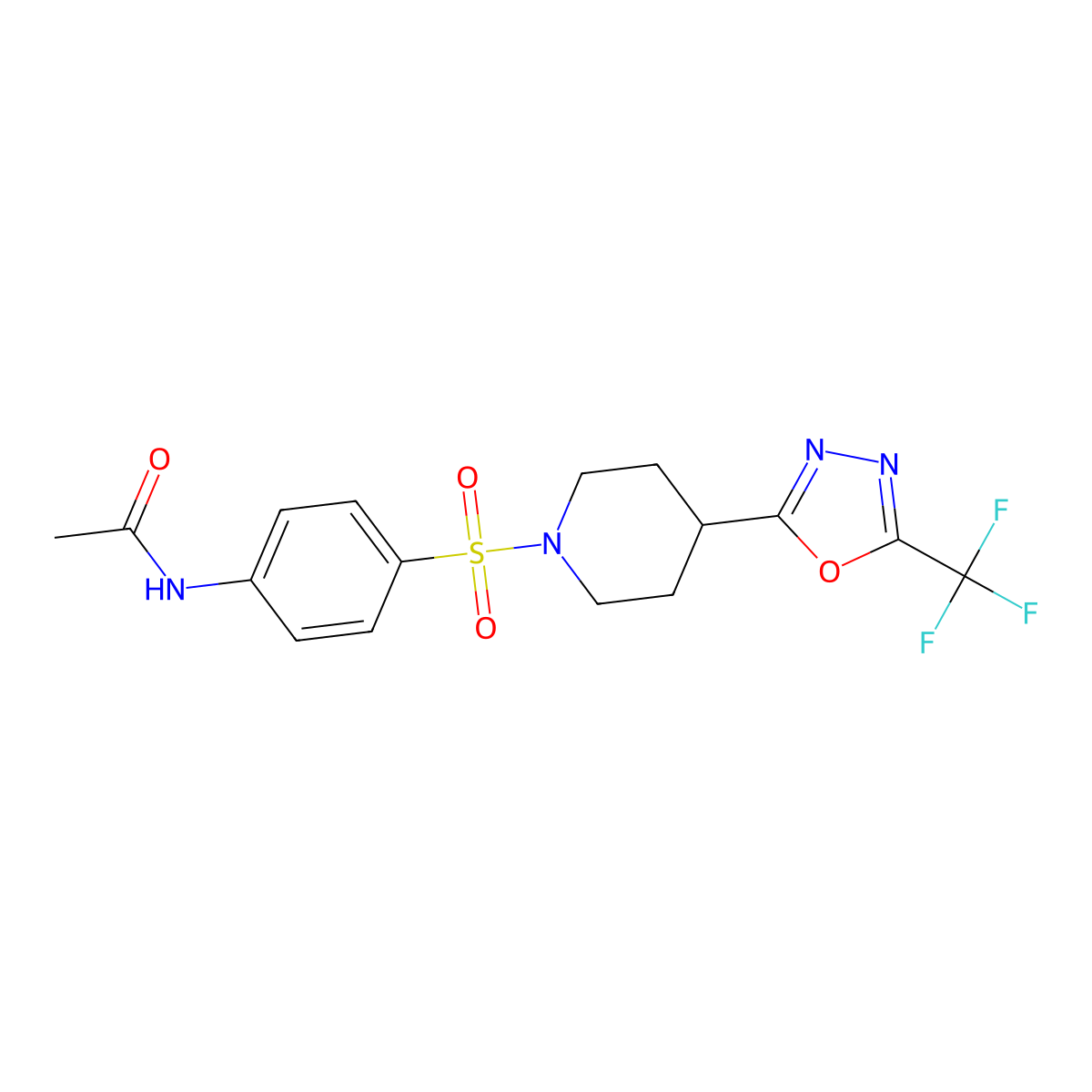 N-[4-({4-[5-(trifluoromethyl)-1,3,4-oxadiazol-2-yl]piperidin-1-yl}sulfonyl)phenyl]acetamide molecular structure, CAS 1704565-14-9