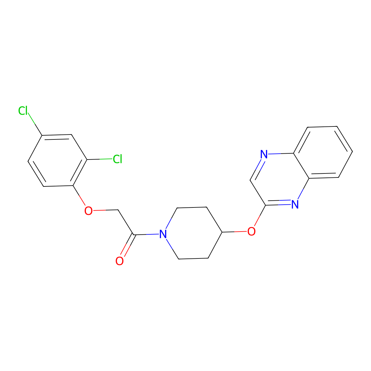 2-(2,4-Dichlorophenoxy)-1-(4-(quinoxalin-2-yloxy)piperidin-1-yl)ethanone molecular structure, CAS 1704565-73-0